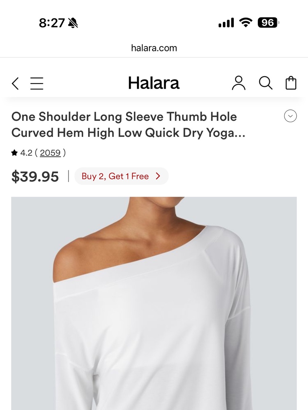 HALARA Off-Shoulder Long Sleeve Thumb Hole Yoga Top in White